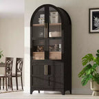Zeus & Ruta 71 Arched Kitchen Pantry Cabinet with Glass Door, Adjustable Shelves, Hidden Drawer & Door Racks