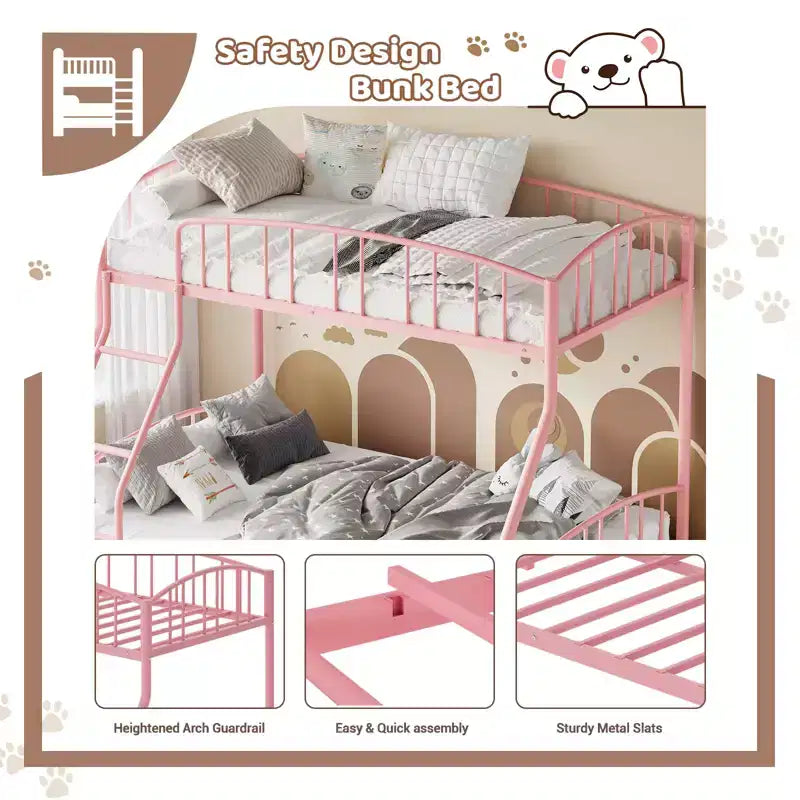 Letto a Castello Salvaspazio Matrimoniale  Telaio in Acciaio Resistente, Ringhiera Curva, Scala, Supporto a Doghe Robuste  Nessuna Rete a Molle Necessaria