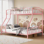 Letto a Castello Salvaspazio Matrimoniale  Telaio in Acciaio Resistente, Ringhiera Curva, Scala, Supporto a Doghe Robuste  Nessuna Rete a Molle Necessaria
