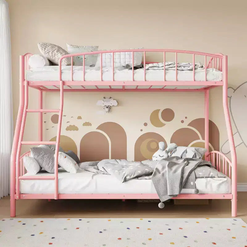 Letto a Castello Salvaspazio Matrimoniale  Telaio in Acciaio Resistente, Ringhiera Curva, Scala, Supporto a Doghe Robuste  Nessuna Rete a Molle Necessaria