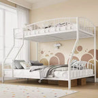 Letto a Castello Salvaspazio Matrimoniale  Telaio in Acciaio Resistente, Ringhiera Curva, Scala, Supporto a Doghe Robuste  Nessuna Rete a Molle Necessaria