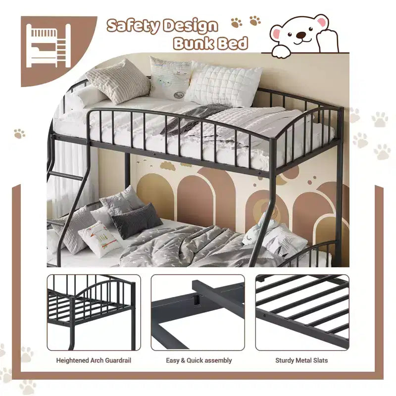 Letto a Castello Salvaspazio Matrimoniale  Telaio in Acciaio Resistente, Ringhiera Curva, Scala, Supporto a Doghe Robuste  Nessuna Rete a Molle Necessaria