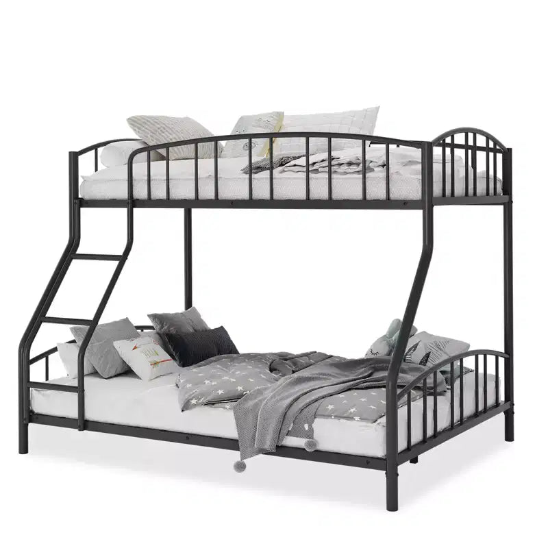 Space-Saving Twin Over Full Bunk Bed  Heavy Duty Steel Frame, Arched Guardrail, Ladder, Sturdy Slats Support  No Box Spring Needed
