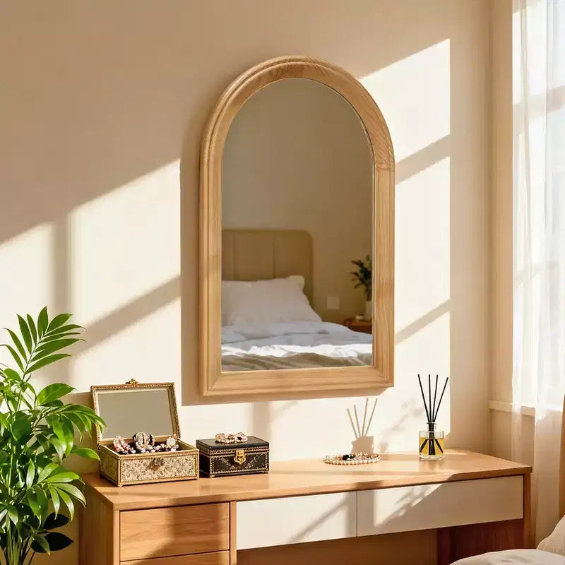 Specchio da parete decorativo ad arco Whisen con cornice in legno di quercia naturale, specchio da bagno moderno rustico - Legno naturale