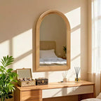 Specchio da parete decorativo ad arco Whisen con cornice in legno di quercia naturale, specchio da bagno moderno rustico - Legno naturale