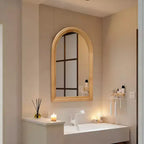 Specchio da parete decorativo ad arco Whisen con cornice in legno di quercia naturale, specchio da bagno moderno rustico - Legno naturale