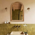 Specchio da parete decorativo ad arco Whisen con cornice in legno di quercia naturale, specchio da bagno moderno rustico - Legno naturale