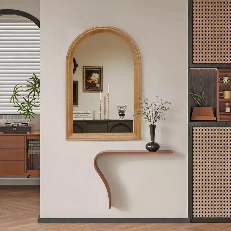 Specchio da parete decorativo ad arco Whisen con cornice in legno di quercia naturale, specchio da bagno moderno rustico - Legno naturale
