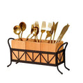 Acacia Wood Utensil Holder, Waterproof Flatware Caddy with 3 Detachable Compartments & Handles, for Party/BBQ