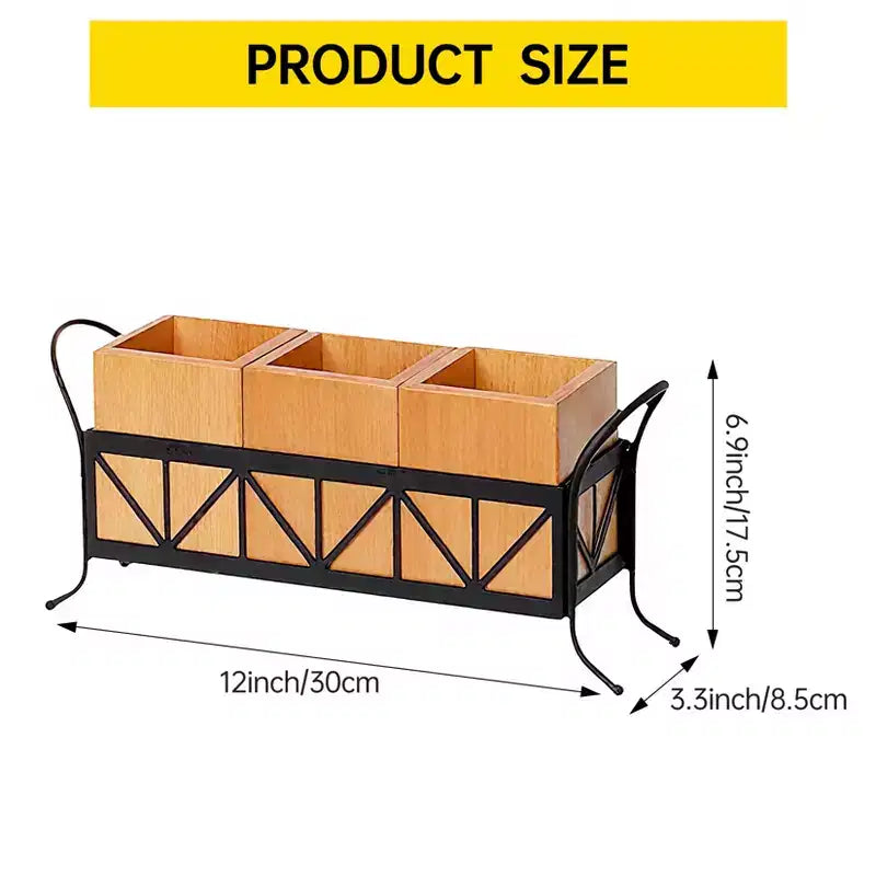 Portautensili in legno di acacia, contenitore portaposate impermeabile con 3 scomparti rimovibili e manici, per feste/barbecue
