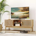 Modern Boho TV Stand for 50 Inch TV, Fluted Door Entertainment Center, Living Room Media Console Table with Open Shelves Cabinet