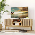Modern Boho TV Stand for 50 Inch TV, Fluted Door Entertainment Center, Living Room Media Console Table with Open Shelves Cabinet