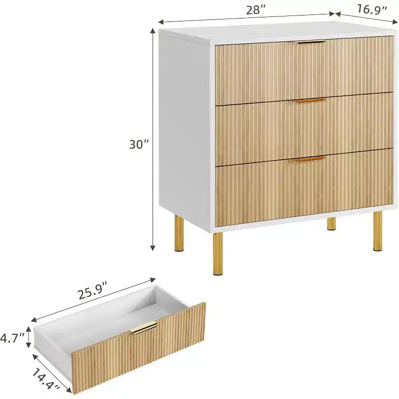 Cassettiera a 3 Cassetti, Comò Contenitore in Legno, Design Moderno, per Soggiorno, Corridoio, Ingresso
