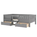 Bellemave Letto a piattaforma con librerie integrate e cassetti portaoggetti, telaio letto a piattaforma in legno massiccio con scala e ringhiere per bambini