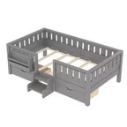 Bellemave Letto a piattaforma con librerie integrate e cassetti portaoggetti, telaio letto a piattaforma in legno massiccio con scala e ringhiere per bambini