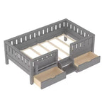 Bellemave Letto a piattaforma con librerie integrate e cassetti portaoggetti, telaio letto a piattaforma in legno massiccio con scala e ringhiere per bambini