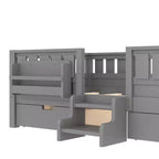 Bellemave Letto a piattaforma con librerie integrate e cassetti portaoggetti, telaio letto a piattaforma in legno massiccio con scala e ringhiere per bambini