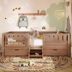 Bellemave Letto a piattaforma con librerie integrate e cassetti portaoggetti, telaio letto a piattaforma in legno massiccio con scala e ringhiere per bambini