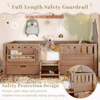 Bellemave Letto a piattaforma con librerie integrate e cassetti portaoggetti, telaio letto a piattaforma in legno massiccio con scala e ringhiere per bambini