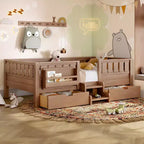 Bellemave Letto a piattaforma con librerie integrate e cassetti portaoggetti, telaio letto a piattaforma in legno massiccio con scala e ringhiere per bambini