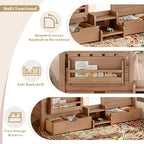 Bellemave Letto a piattaforma con librerie integrate e cassetti portaoggetti, telaio letto a piattaforma in legno massiccio con scala e ringhiere per bambini