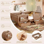 Bellemave Letto a piattaforma con librerie integrate e cassetti portaoggetti, telaio letto a piattaforma in legno massiccio con scala e ringhiere per bambini