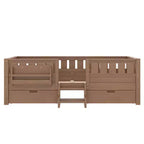Bellemave Letto a piattaforma con librerie integrate e cassetti portaoggetti, telaio letto a piattaforma in legno massiccio con scala e ringhiere per bambini