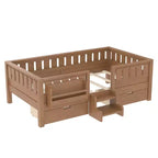 Bellemave Letto a piattaforma con librerie integrate e cassetti portaoggetti, telaio letto a piattaforma in legno massiccio con scala e ringhiere per bambini