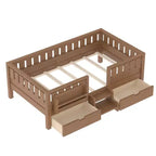 Bellemave Letto a piattaforma con librerie integrate e cassetti portaoggetti, telaio letto a piattaforma in legno massiccio con scala e ringhiere per bambini