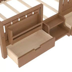 Bellemave Letto a piattaforma con librerie integrate e cassetti portaoggetti, telaio letto a piattaforma in legno massiccio con scala e ringhiere per bambini