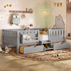 Bellemave Letto a piattaforma con librerie integrate e cassetti portaoggetti, telaio letto a piattaforma in legno massiccio con scala e ringhiere per bambini
