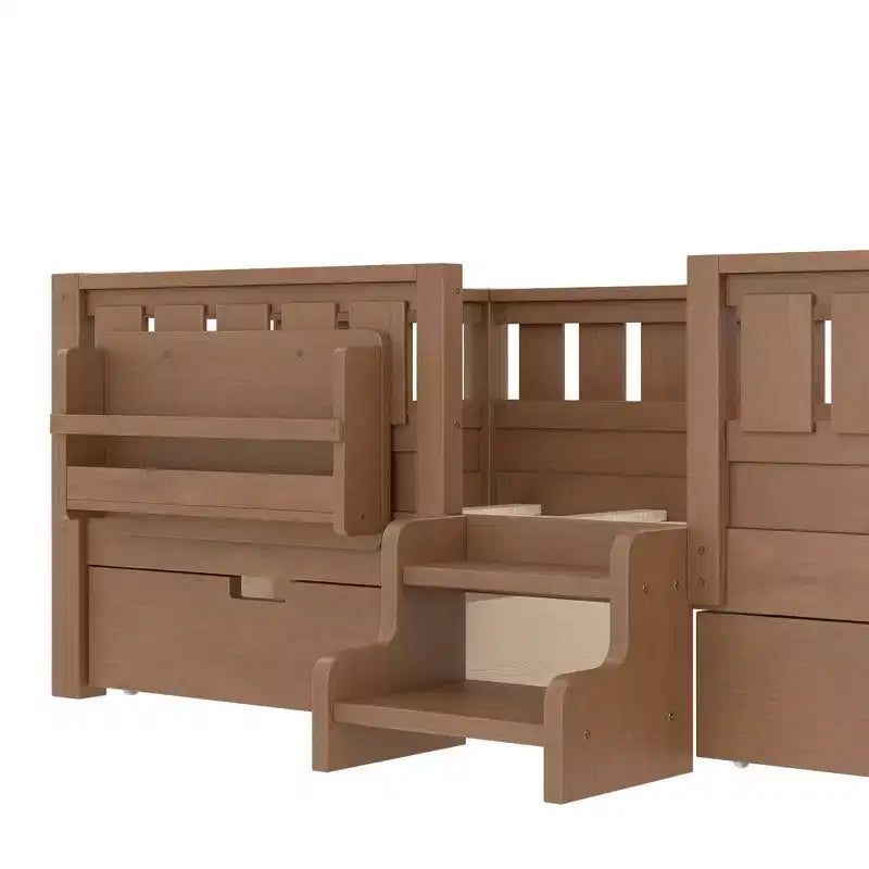 Bellemave Letto a piattaforma con librerie integrate e cassetti portaoggetti, telaio letto a piattaforma in legno massiccio con scala e ringhiere per bambini