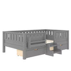 Bellemave Letto a piattaforma con librerie integrate e cassetti portaoggetti, telaio letto a piattaforma in legno massiccio con scala e ringhiere per bambini