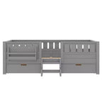 Bellemave Letto a piattaforma con librerie integrate e cassetti portaoggetti, telaio letto a piattaforma in legno massiccio con scala e ringhiere per bambini