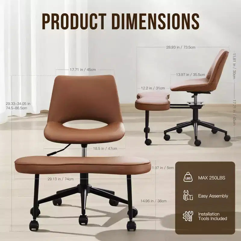 Sedia ergonomica con gambe incrociate in pelle sintetica PU, altezza regolabile, supporto lombare, girevole a 360°, sedile ampio incrociato, ruote per meditazione yoga ADHD