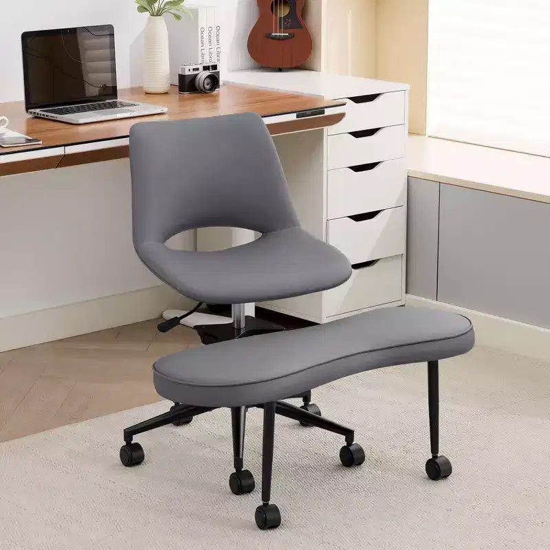 Sedia ergonomica con gambe incrociate in pelle sintetica PU, altezza regolabile, supporto lombare, girevole a 360°, sedile ampio incrociato, ruote per meditazione yoga ADHD