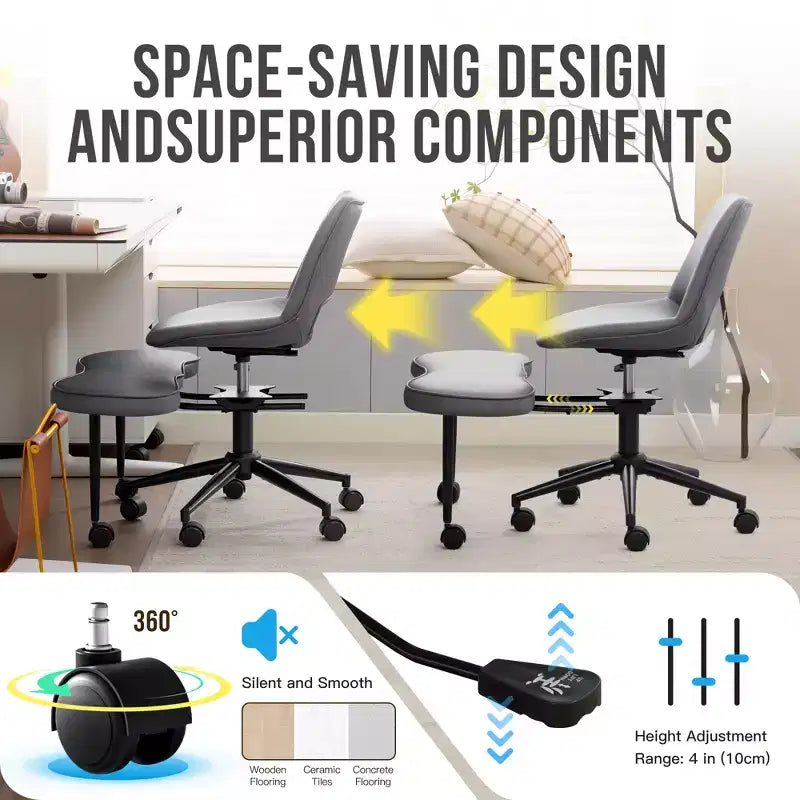 Sedia ergonomica con gambe incrociate in pelle sintetica PU, altezza regolabile, supporto lombare, girevole a 360°, sedile ampio incrociato, ruote per meditazione yoga ADHD