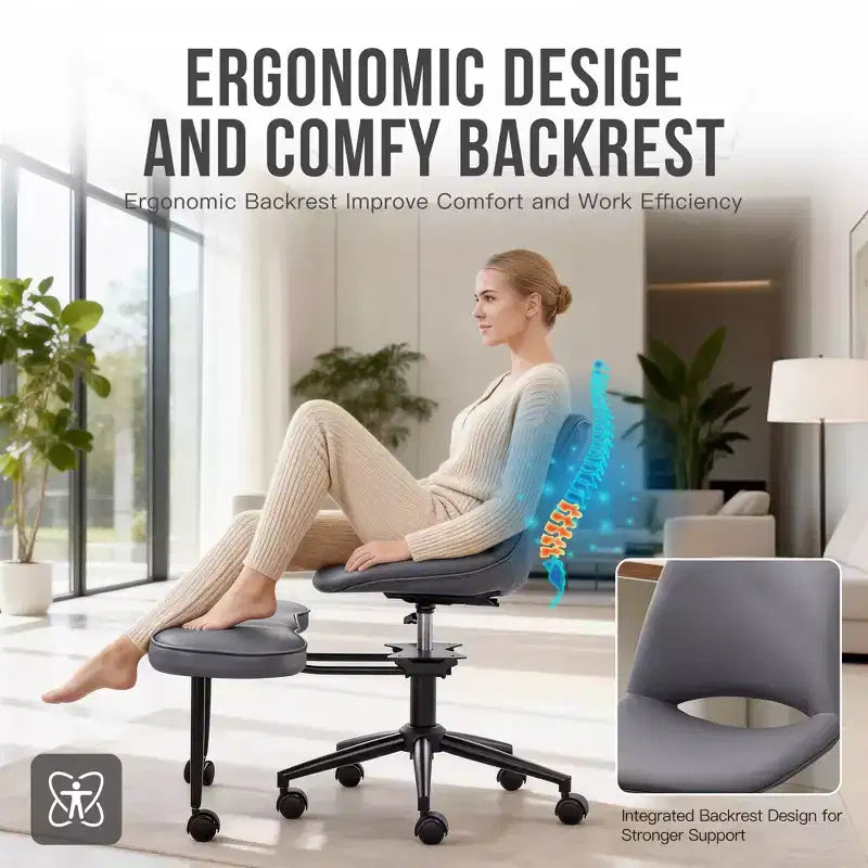 Sedia ergonomica con gambe incrociate in pelle sintetica PU, altezza regolabile, supporto lombare, girevole a 360°, sedile ampio incrociato, ruote per meditazione yoga ADHD