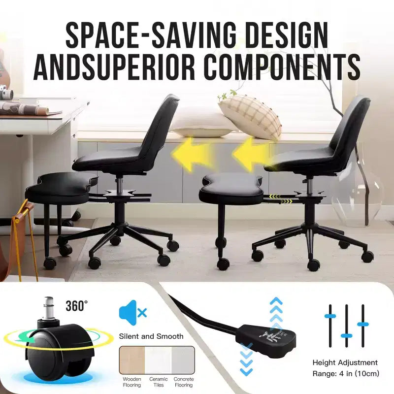 Sedia ergonomica con gambe incrociate in pelle sintetica PU, altezza regolabile, supporto lombare, girevole a 360°, sedile ampio incrociato, ruote per meditazione yoga ADHD