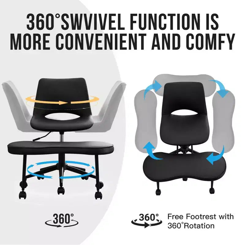 Sedia ergonomica con gambe incrociate in pelle sintetica PU, altezza regolabile, supporto lombare, girevole a 360°, sedile ampio incrociato, ruote per meditazione yoga ADHD
