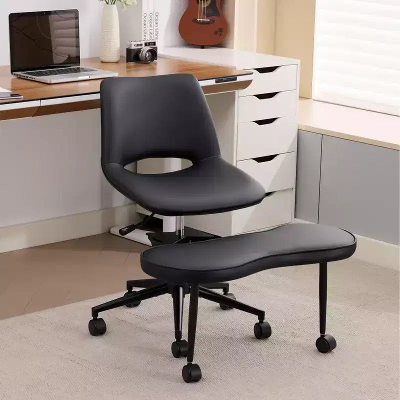 Sedia ergonomica con gambe incrociate in pelle sintetica PU, altezza regolabile, supporto lombare, girevole a 360°, sedile ampio incrociato, ruote per meditazione yoga ADHD