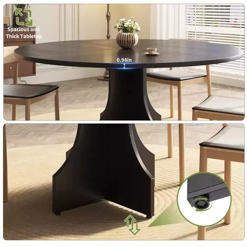 Tavolo da pranzo moderno per 4-6 persone, tavolo rotondo da 120 cm per cucina e sala da pranzo, ripiano portaoggetti integrato, piedini regolabili, facile da montare e pulire
