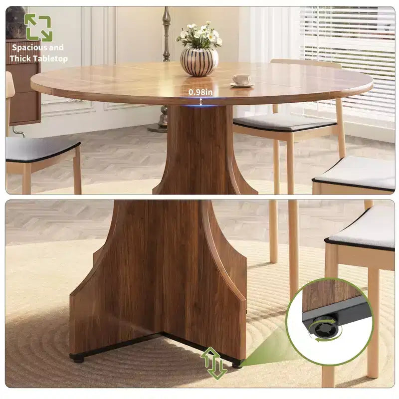 Tavolo da pranzo moderno per 4-6 persone, tavolo rotondo da 120 cm per cucina e sala da pranzo, ripiano portaoggetti integrato, piedini regolabili, facile da montare e pulire