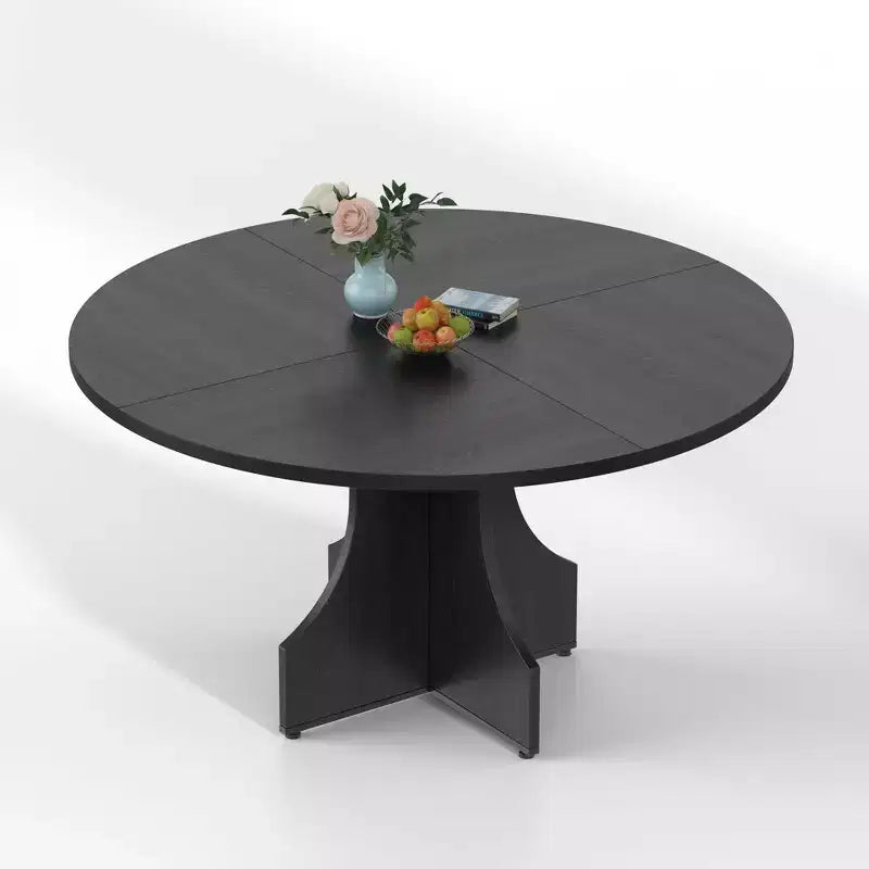 Modern Dining Table for 4-6, 47-Inch Round Table for Kitchen & Dining Room, Built-in Storage Shelf, Adjustable Feet, Easy to Assemble & Clean