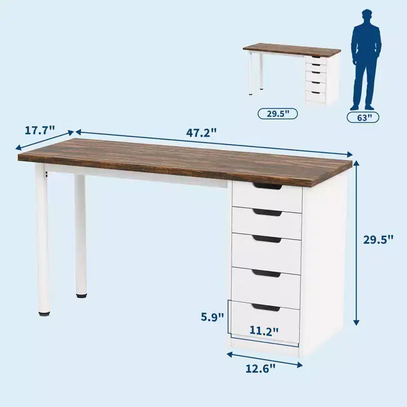 Ampia Scrivania da Ufficio a 5 Cassetti  Moderno Tavolo da Scrittura per Computer con Ampio Spazio di Archiviazione, Robusto per Casa o Ufficio