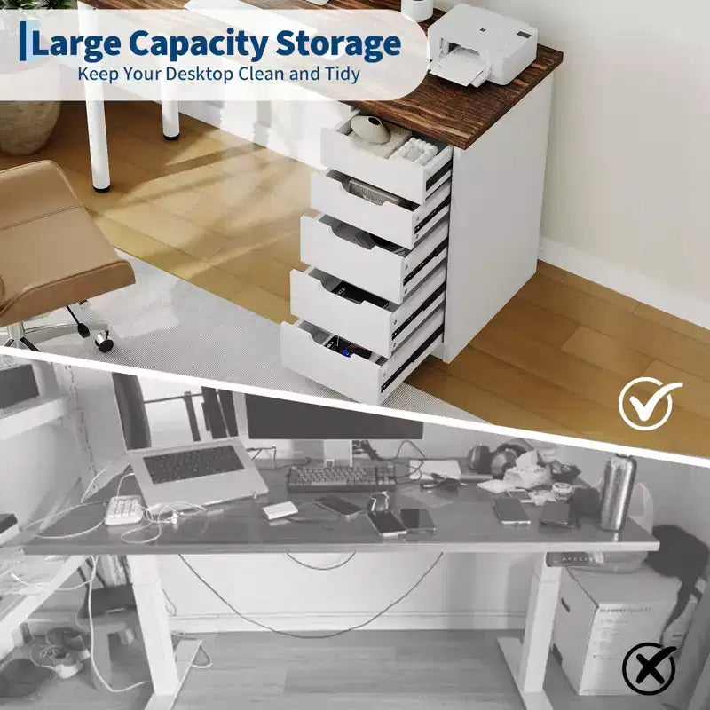 Ampia Scrivania da Ufficio a 5 Cassetti  Moderno Tavolo da Scrittura per Computer con Ampio Spazio di Archiviazione, Robusto per Casa o Ufficio