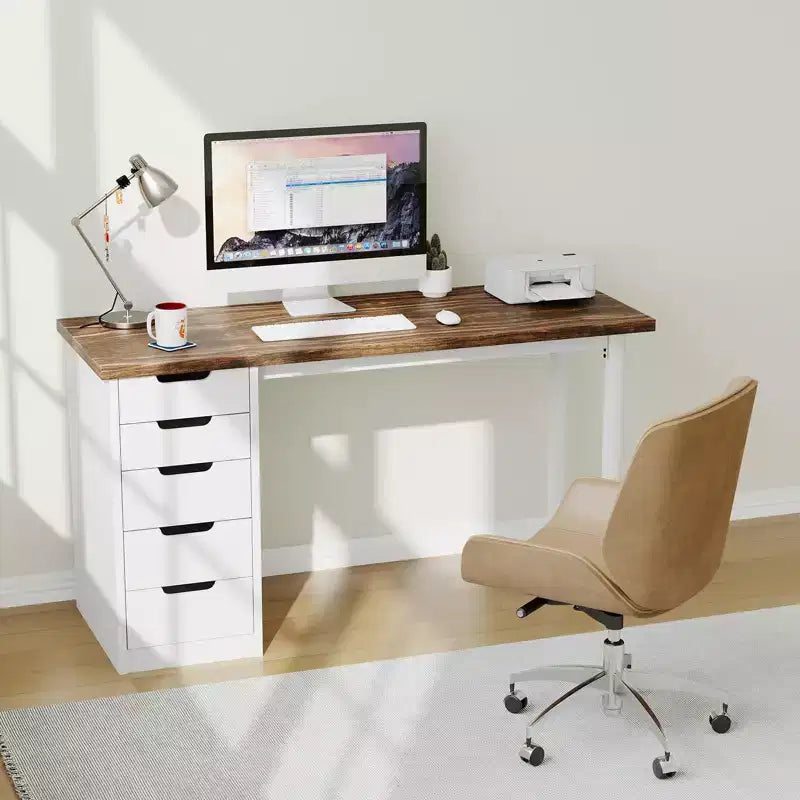 Ampia Scrivania da Ufficio a 5 Cassetti  Moderno Tavolo da Scrittura per Computer con Ampio Spazio di Archiviazione, Robusto per Casa o Ufficio