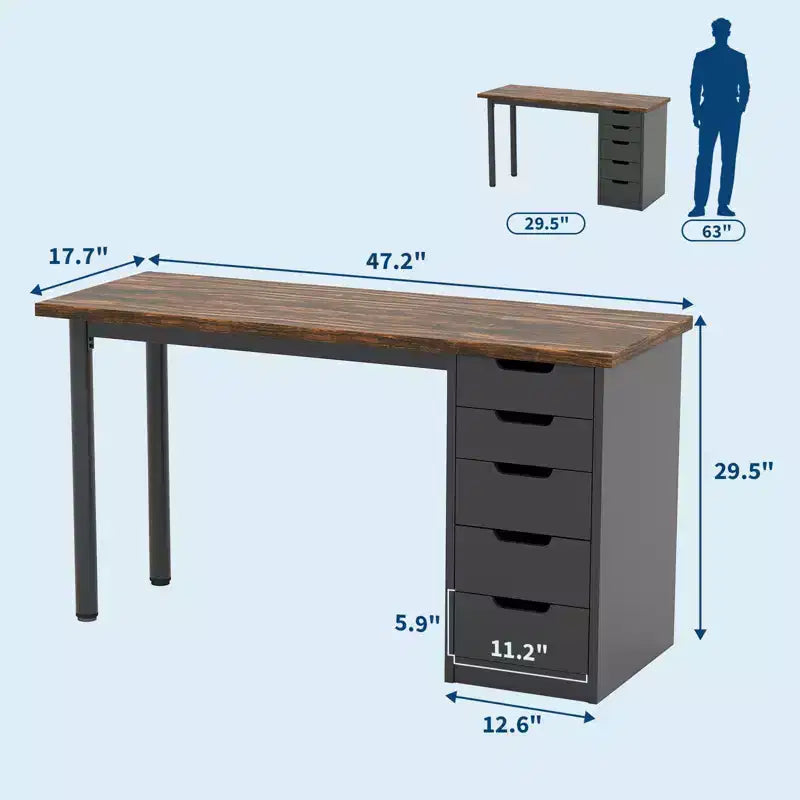 Ampia Scrivania da Ufficio a 5 Cassetti  Moderno Tavolo da Scrittura per Computer con Ampio Spazio di Archiviazione, Robusto per Casa o Ufficio