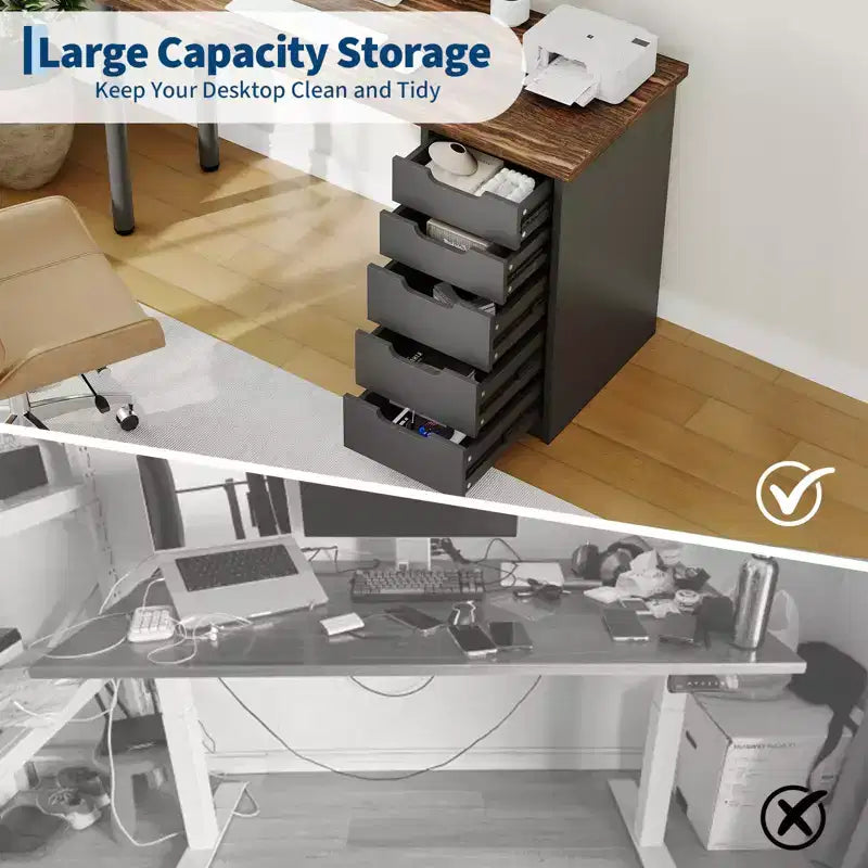 Ampia Scrivania da Ufficio a 5 Cassetti  Moderno Tavolo da Scrittura per Computer con Ampio Spazio di Archiviazione, Robusto per Casa o Ufficio