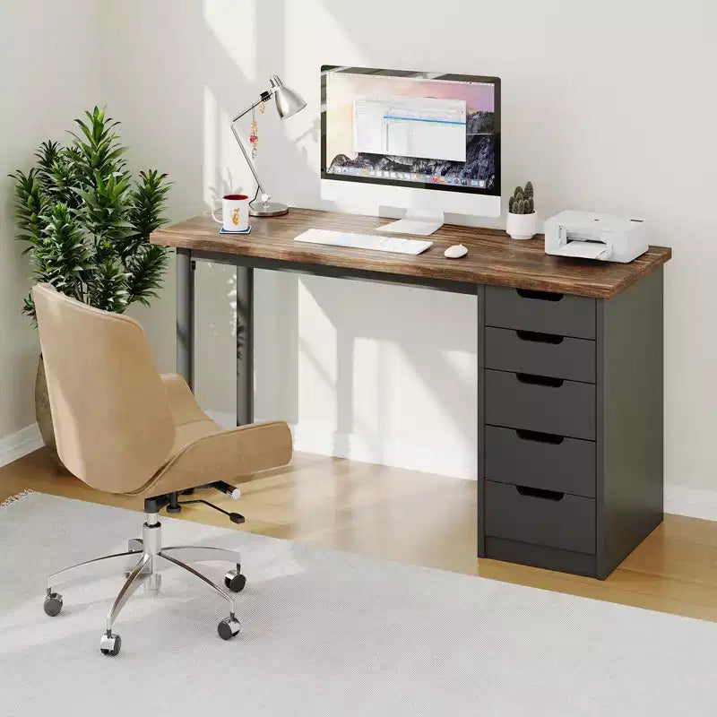 Spacious 5-Drawer Office Desk  Modern Computer Writing Table with Ample Storage, Sturdy for Home or Office Workspace